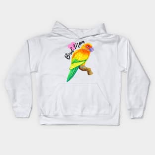 Bird Mom - Sun Conure Wearing Mask Kids Hoodie